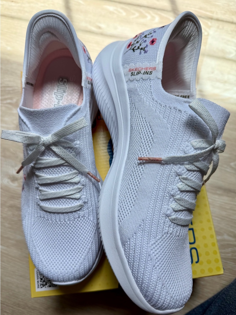 Skechers Slip-Ins Women's White Floral Knit Slip-On Sneakers